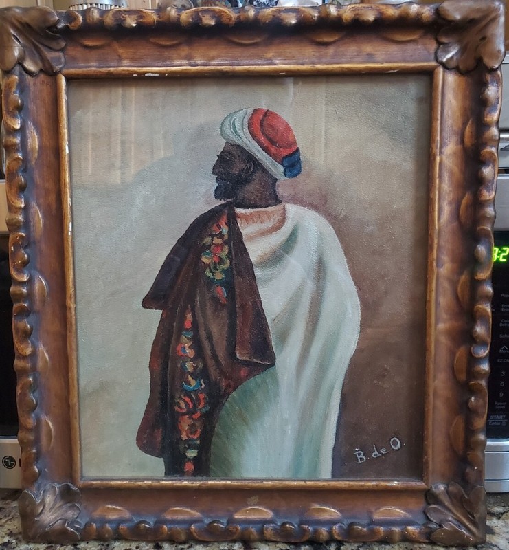 VINTAGE Original Painting Arabian Signed Frame 16×18 Guy B. de O. 12×13 Painting