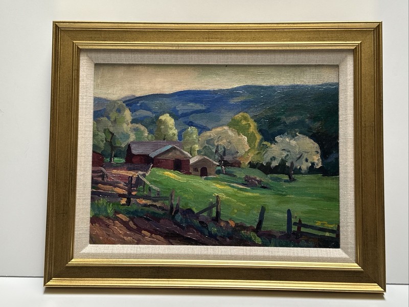 ANTIQUE AMERICAN IMPRESSIONIST PAINTING NEW YORK ERNEST HUBBARD Landscape 1930’s