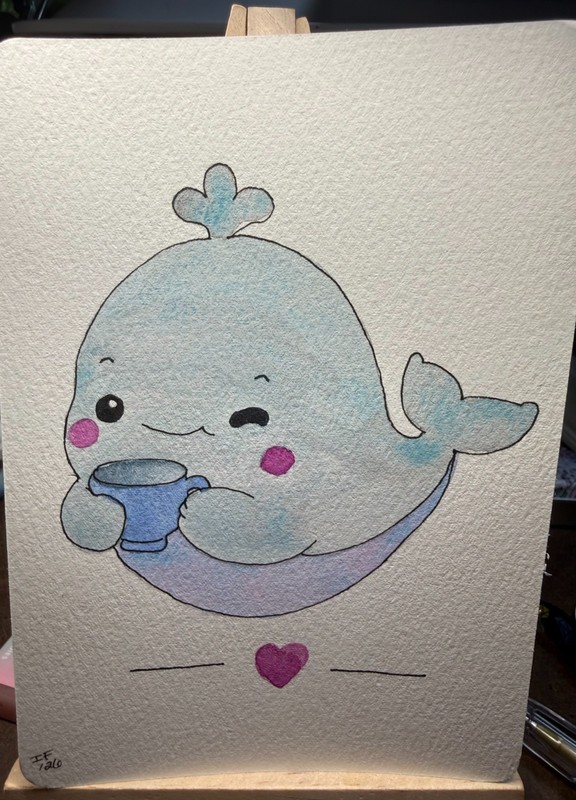 6 OOAK Original Tea Animals 4X6 Watercolor Postcards initialed Lion Cow Whale + gallery