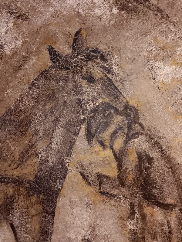 Stallion Horse And trainer in the cold windy night. Acrylic? on canvas,framed gallery