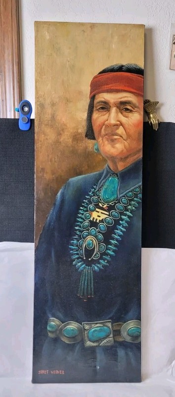 Janet Weaver Original Oil On Canvas 36″×11 Navajo Man
