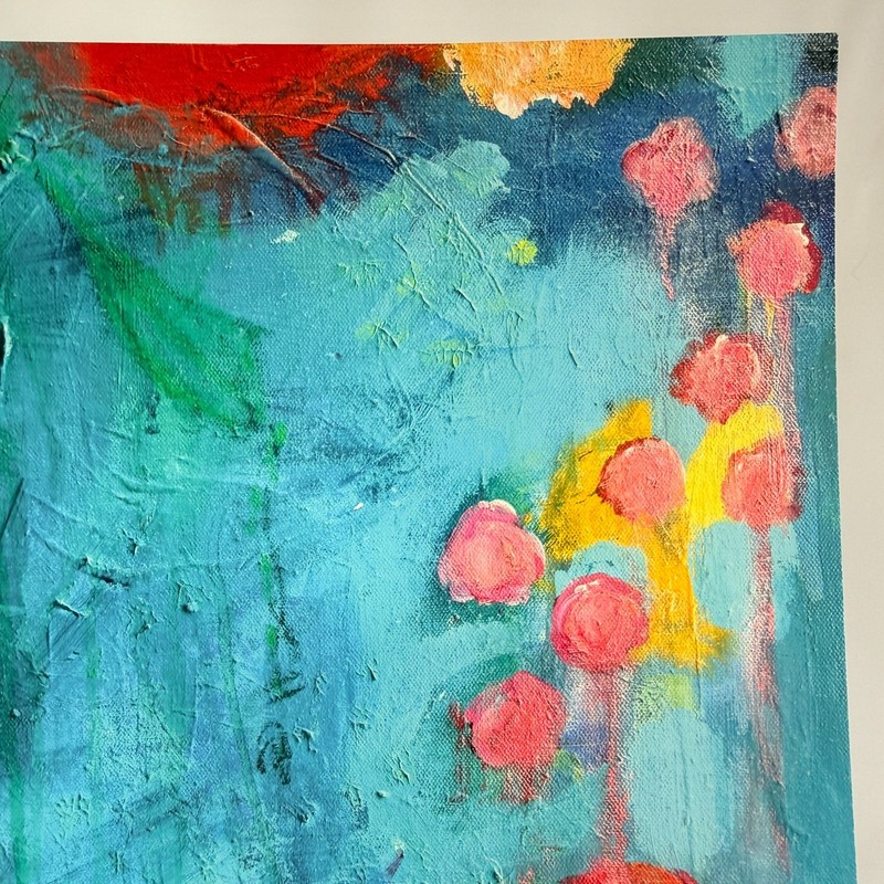 Abstract Floral Art Painting PRINT on Paper Bright Colorful Blue Pink 11"x14” gallery