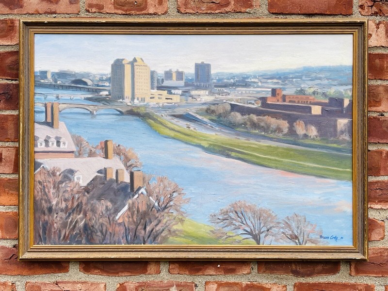 Denver Riverscape Oil Painting By Western Urban Artist Bruce Cody. Signed 1986