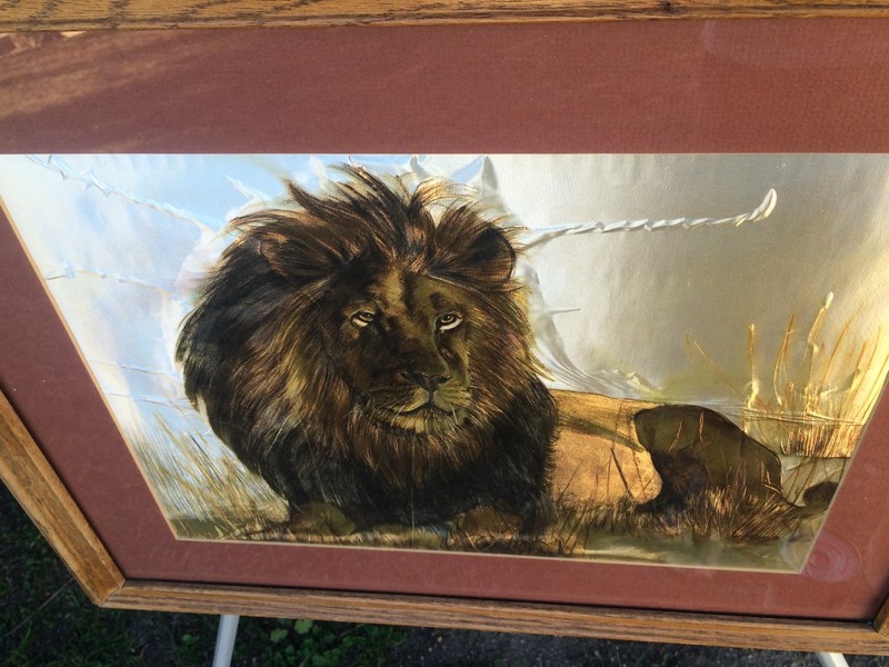 CAROLE HOSS "Pride Leader" LION GOLD FOIL ART EMBOSSED LITHOGRAPH Signed Framed gallery