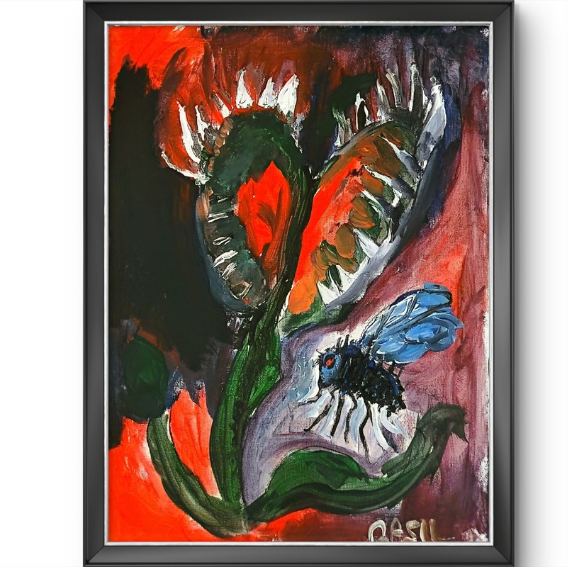 Venus Flytrap Unique Abstract Expressionism Wall Art Canvas Board 11x14 gallery