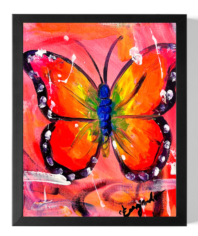 Guajardo Art: Rainbow Butterfly 14X11 Original Canvas Expressionism