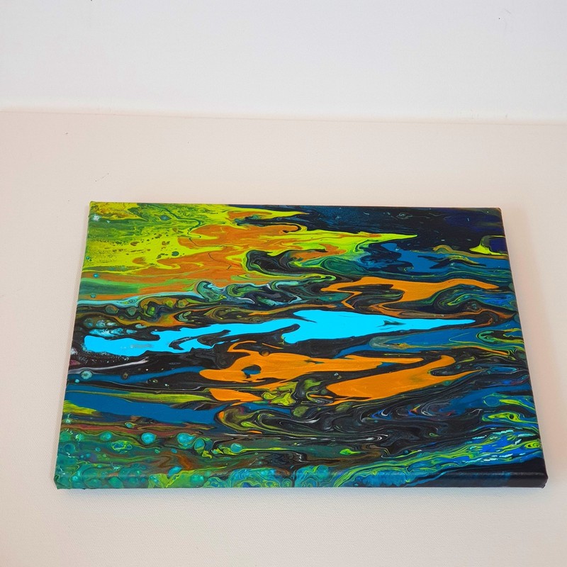 Original 9"x12" Abstract Acrylic Fluid Art Pour Signed Painting (See Video) gallery