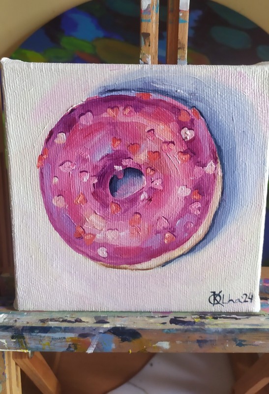 oil painting on canvas hand painted art with a purple donut with colored hearts gallery