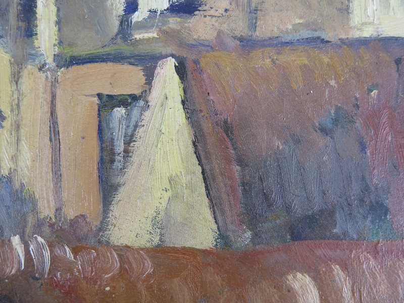 View Of A French Town Vintage Oil On Panel Leon Nancey NZ4 gallery