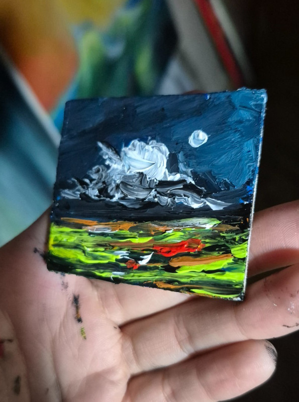 Original Acrylic Miniature Painting "dark night " 2×2 in by Diana Werner, OOAK gallery