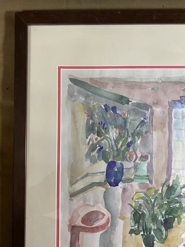 M Rosen "Interior Scene With Flowers" Watercolor Painting Signed And Framed gallery