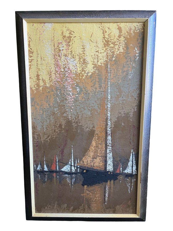 JACQUES HENRI GUYOT FRENCH MODERN ABSTRACT SAILBOAT OIL PAINTING 1960’s