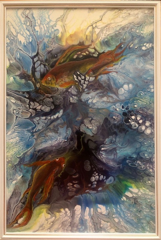 Abstract Fish Painting 24×16″, Ocean Inspired Wall Art