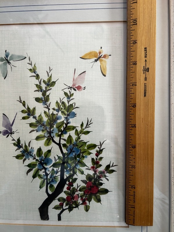 Johnson Lee Floral and Butterfly Watercolor Painting, 13”x16” Faux Bamboo Frame gallery