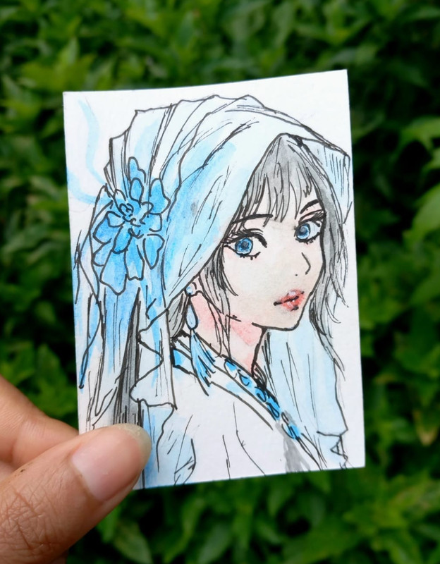 ACEO Original Watercolor Painting Anime Girl Portrait Fantasy Art OOAK