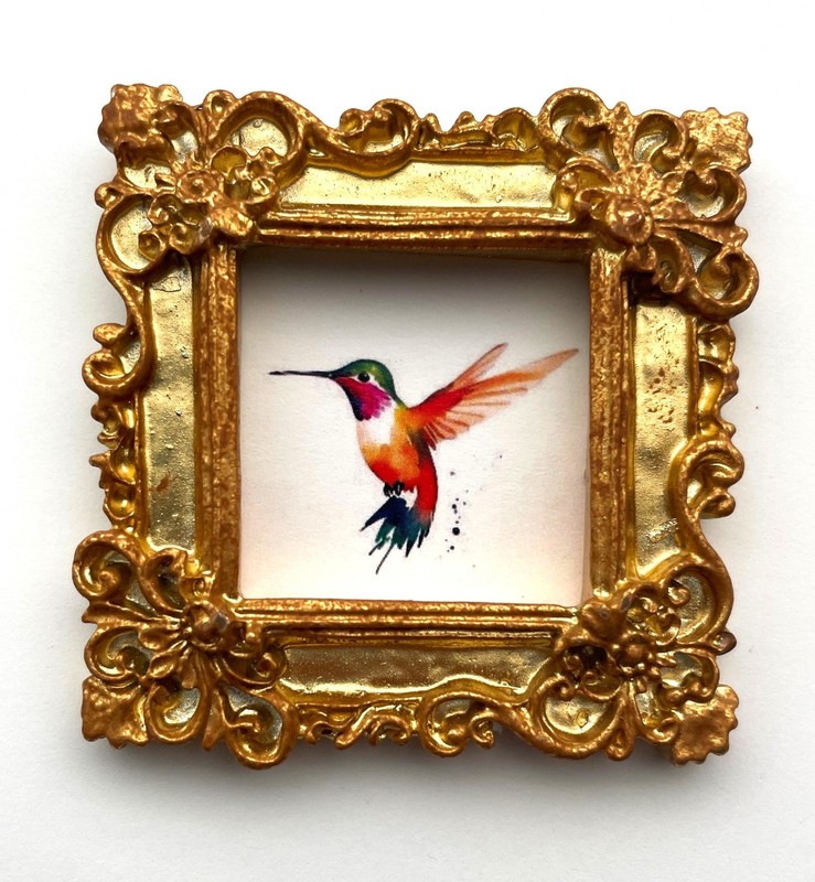 Hummingbird Framed Tiny Bird Miniature Mini ART PRINT Gold Ornate Frame NOT ACEO
