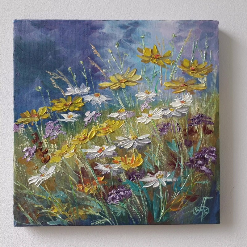 Golden Wildflower Meadow Original Oil Painting Floral Landscape Nature Wall Arts gallery
