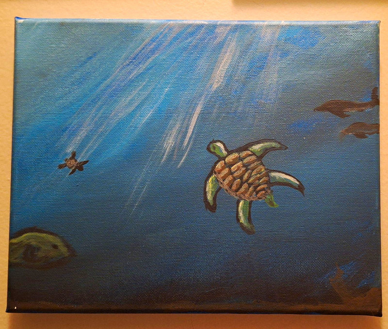 8 x 10 Sea Turtle Ocean Canvas Painting, Unframed