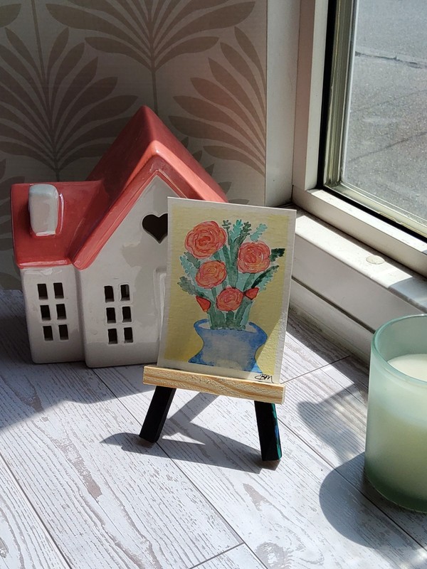 ACEO Original art cards Watercolor Roses in Vase *Brittsartandmore gallery