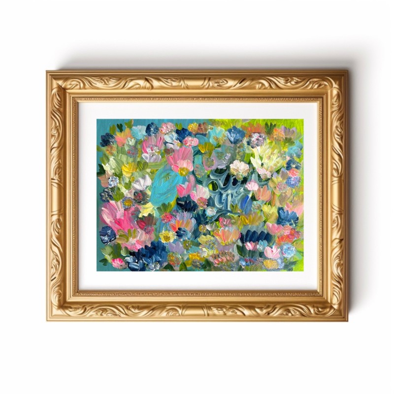 Painting Floral Abstract Original Acrylic Matted 11×14 Modern Art Jimarieart