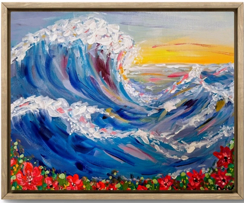 Island Waves 11×14 Canvas Original Art Expressionism Abstract Beach Ocean Surfer