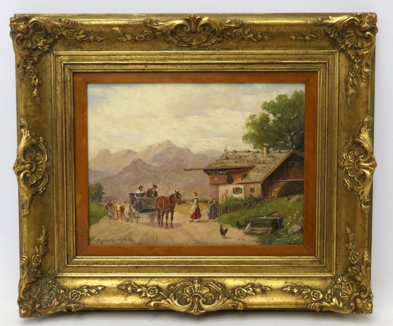 Ludwig Müller-Cornelius Oil Painting Peasant Scene Impressionism 24.8×18.8 cm
