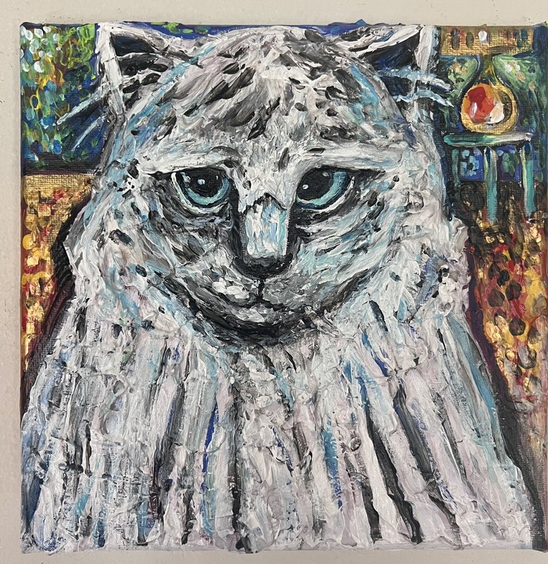 Ragdoll white cat texture original Melissa Bollen acrylic one of a kind painting gallery
