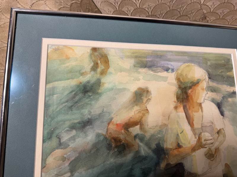 Betty L Bee "Children Seaside Scene" Watercolor Painting - Signed And Framed gallery