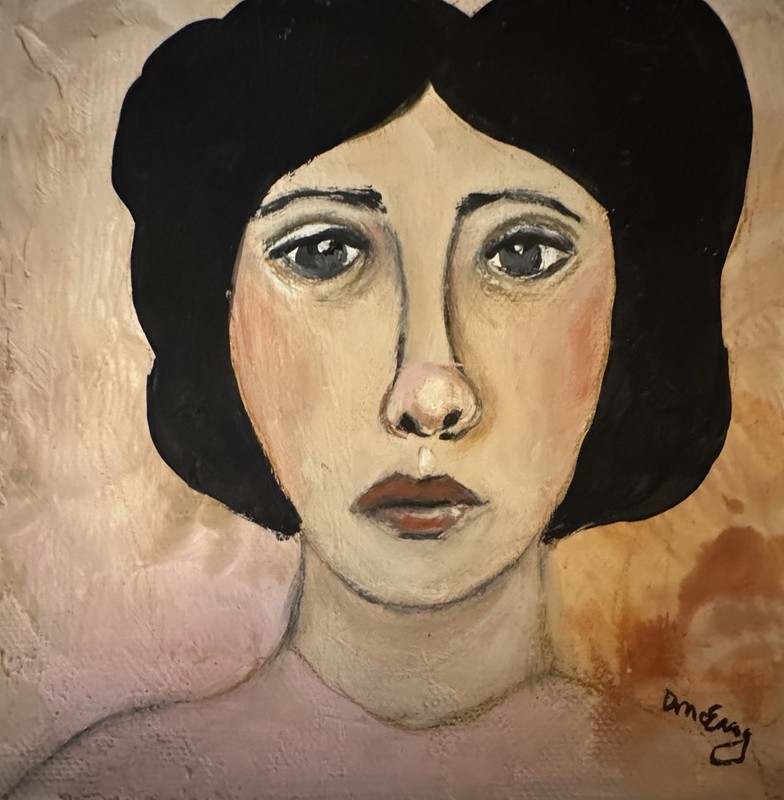 Original Acrylic Outsider Art 6”x6” painting “Her Soul Ached”