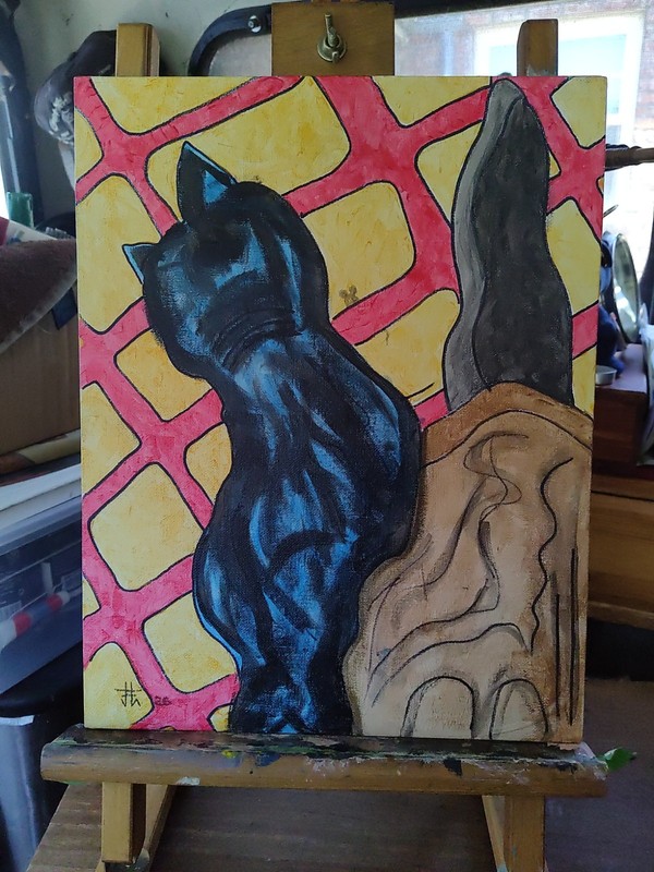 JOHN ART STUDIO Cat and Leg 14x11 Original Expressionism Art Collectable 0004 gallery