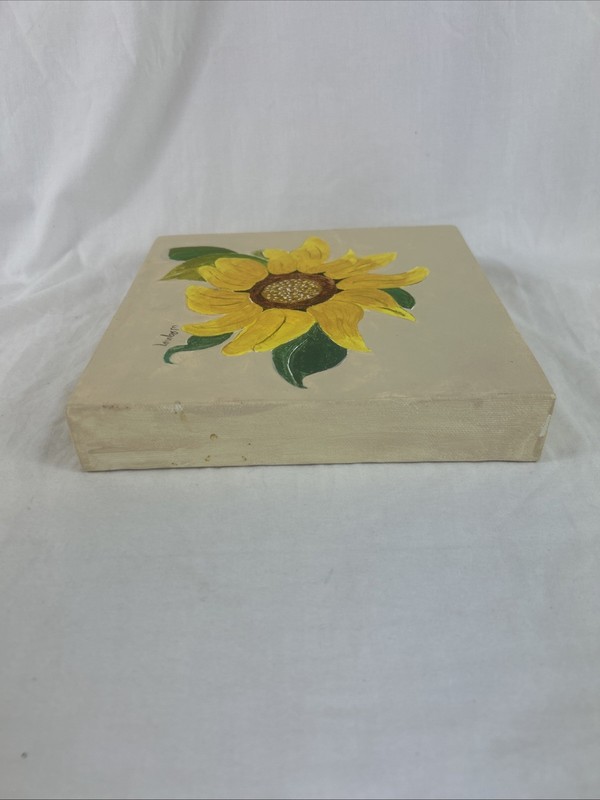 OIL PAINTINGS Set of 2 SUNFLOWERS Red Yellow Green Beige 8x8" Wagner gallery