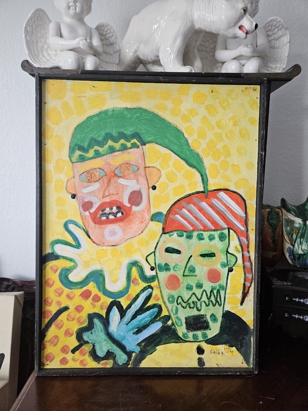 Vintage Abstract Colorful Faces Signed Selby 1973 Oil Painting CORPUS CHRISTY TX