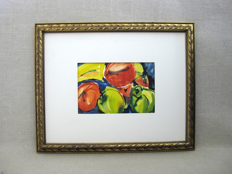 Vintage Vegetable Still Life Watercolor Painting, Framed Original Kitchen Decor