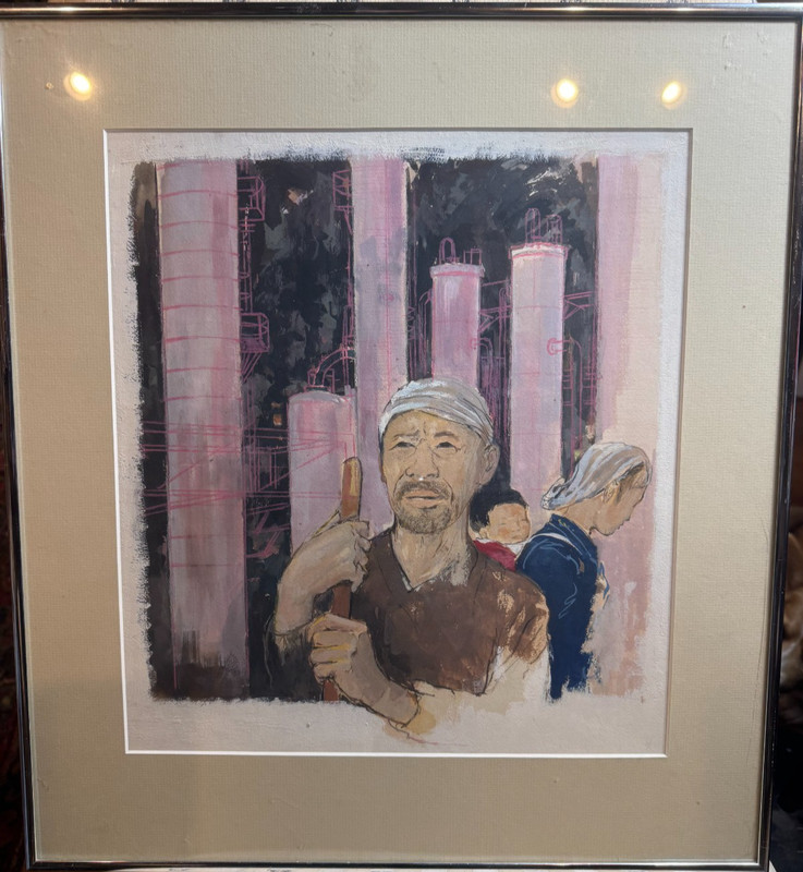 Murry Handler China Changing Signed Mixed Media Painting Industrial Workers