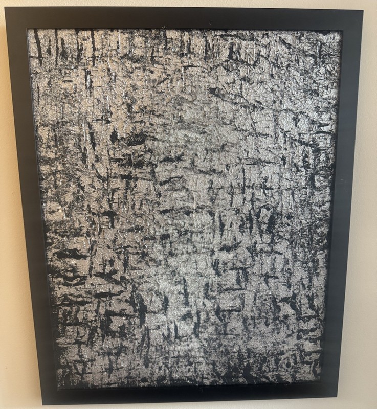 Framed Modern Silver Black White Industrial Abstract Loft Painting