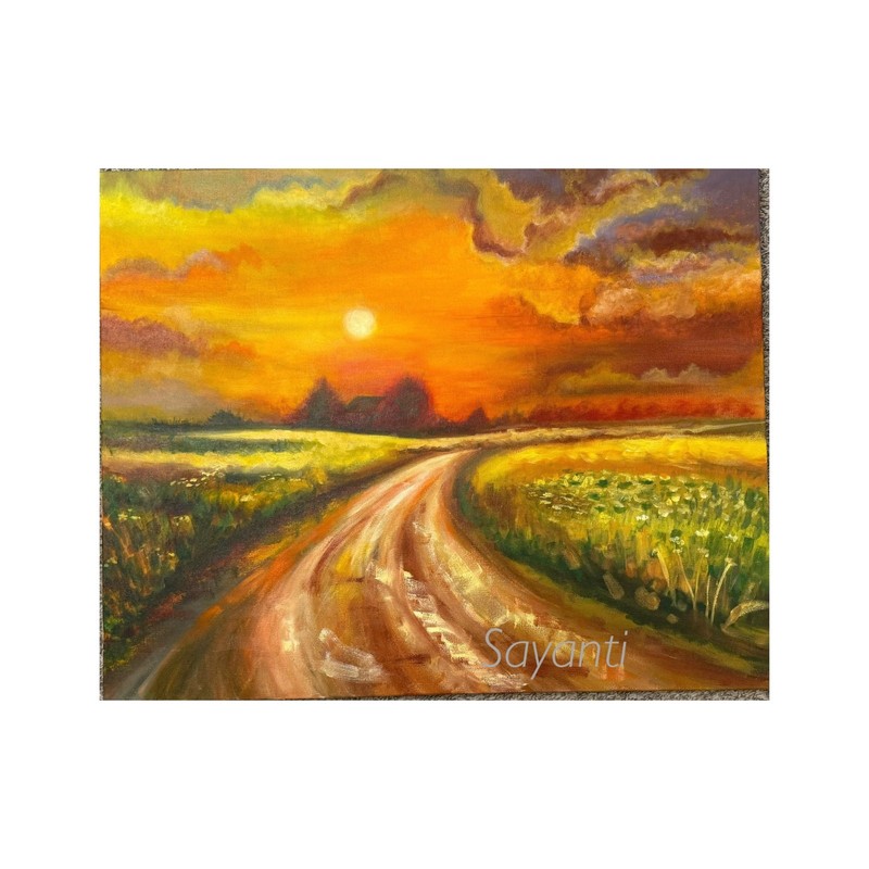 Original Hand Painted 24/30“ Landscape Acrylic Art on Canvas Signed Home Decor