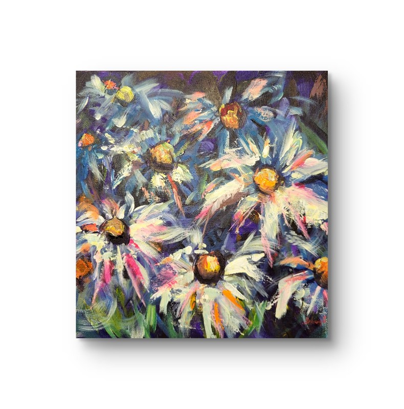 12 X 12  Loose Floral  Acrylic   Original Painting On Gallery  Canvas,  Daisies