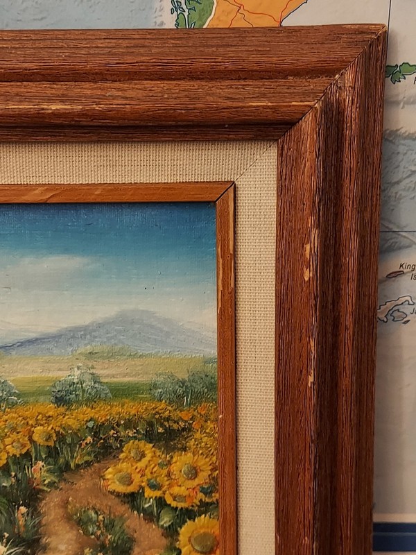 Vintage Oil Painting On Board 3D Textured Design Sunflower Field By C. Benolt gallery