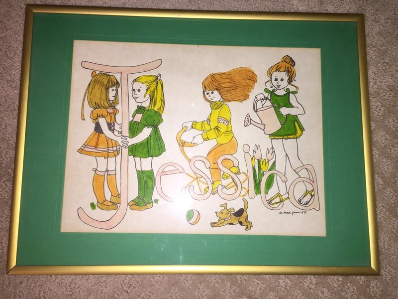 VTG Happi Faces «Jessica» hand painted Original Framed Ready for Hanging