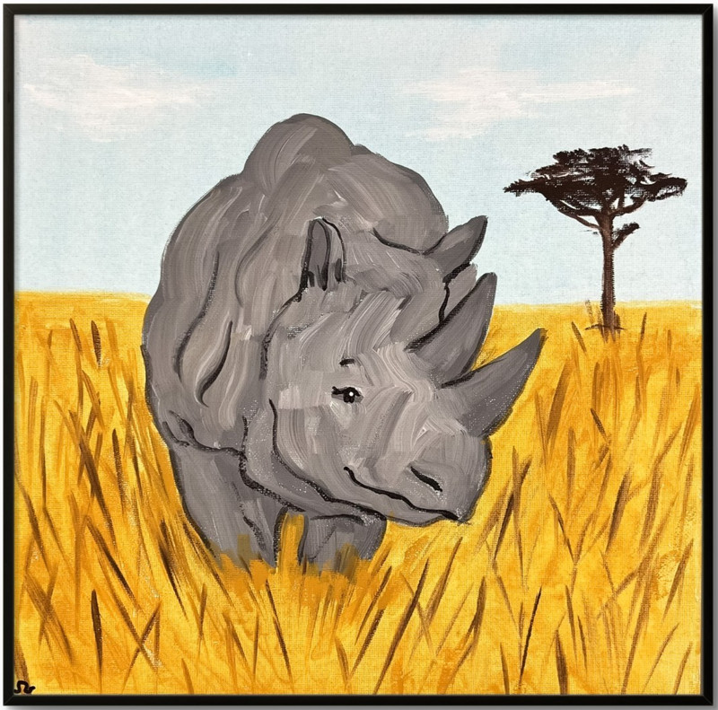 Rhinoceros Painting, African Wildlife Art 12×12