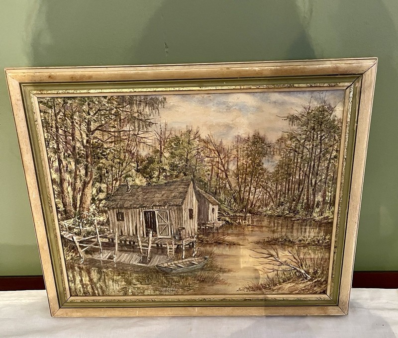 1980s Oil Painting Louisiana Bayou Signed Don Dean Framed