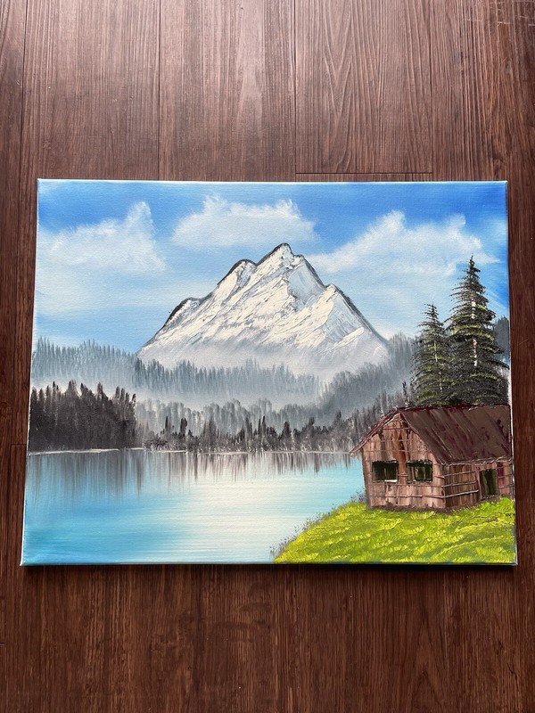 100% Hand Painted Landscape Oil Painting, Cabin In The Woods 18×14 In