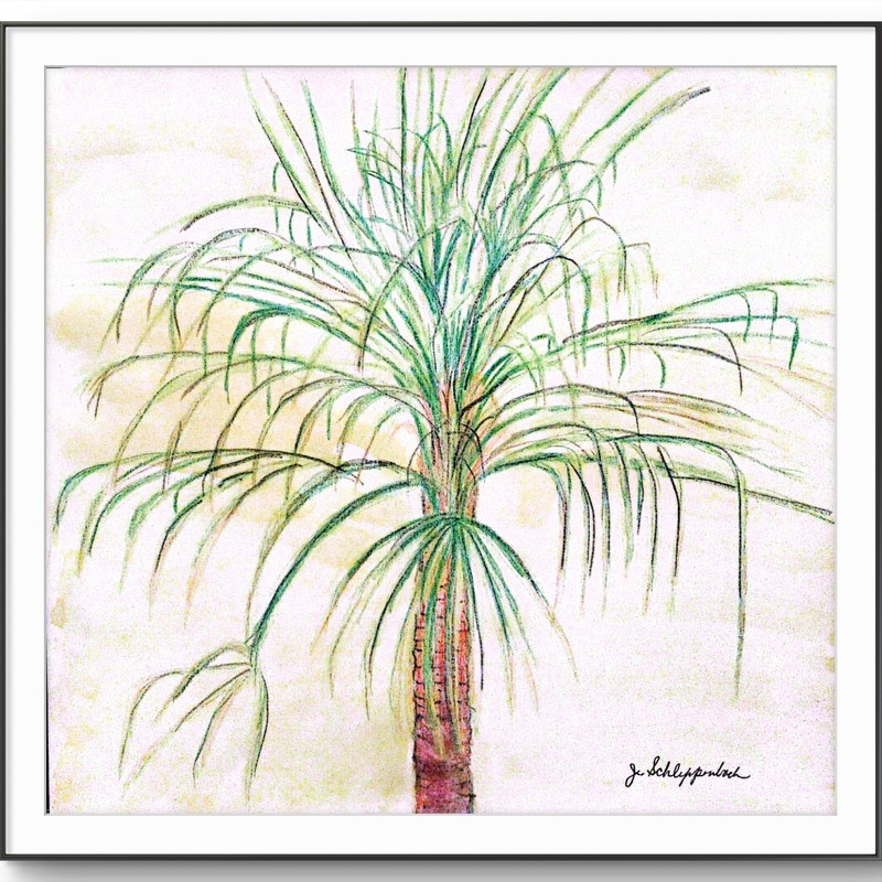 Palm Tree Modern Original Small Signed Paper Mixed Media Wall Art