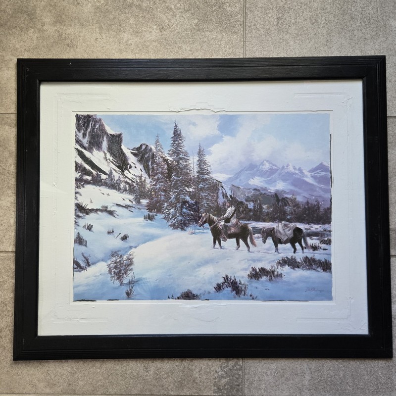 Lee K. Parkinson Original Painting Winter Landscape Mountain Man 25×32″ Western