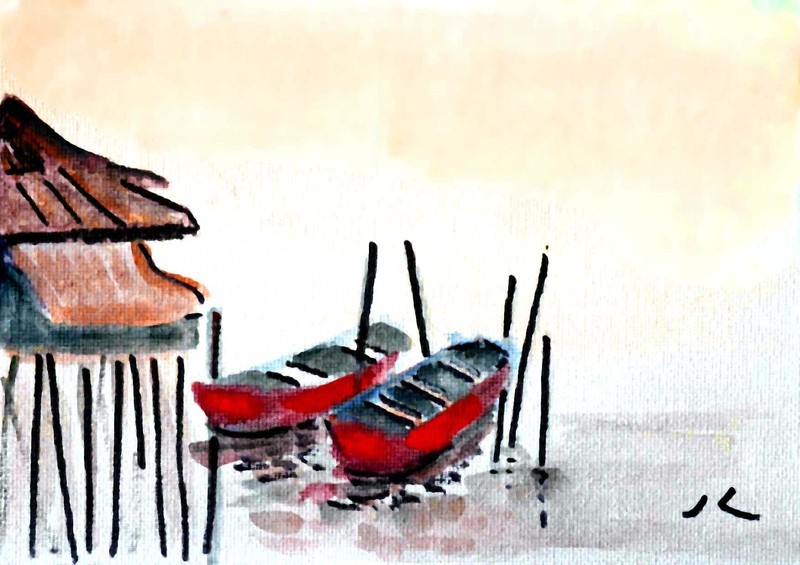 «Twins» – Original Watercolor Painting by Julia Lu 5″x7″ #M025