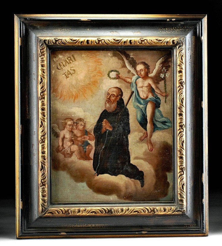 Large Authentic 18th C. Spanish Colonial Painting San Francisco Paula 31″ X 27″