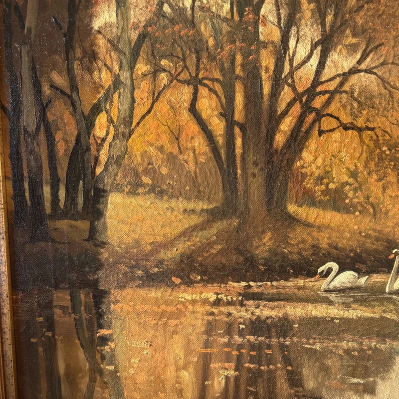 Original Landscape Oil Painting "Swans Reflected" Authentic Large Art gallery