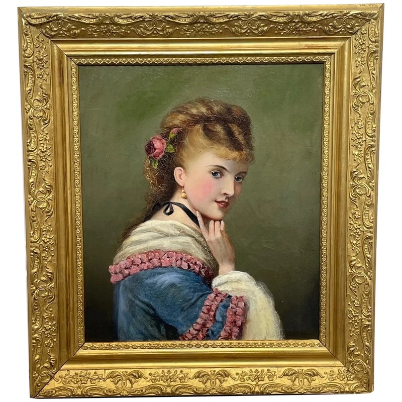 Oil Portrait Young Society Lady c1870 In The Manner of George Goodwin Kilburne