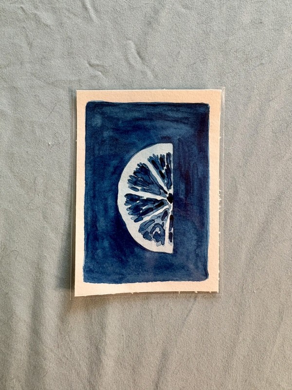 ACEO – Watercolor Lemon ‘Cyanotype’ #2 – Original Painting – Rachelwcrafts
