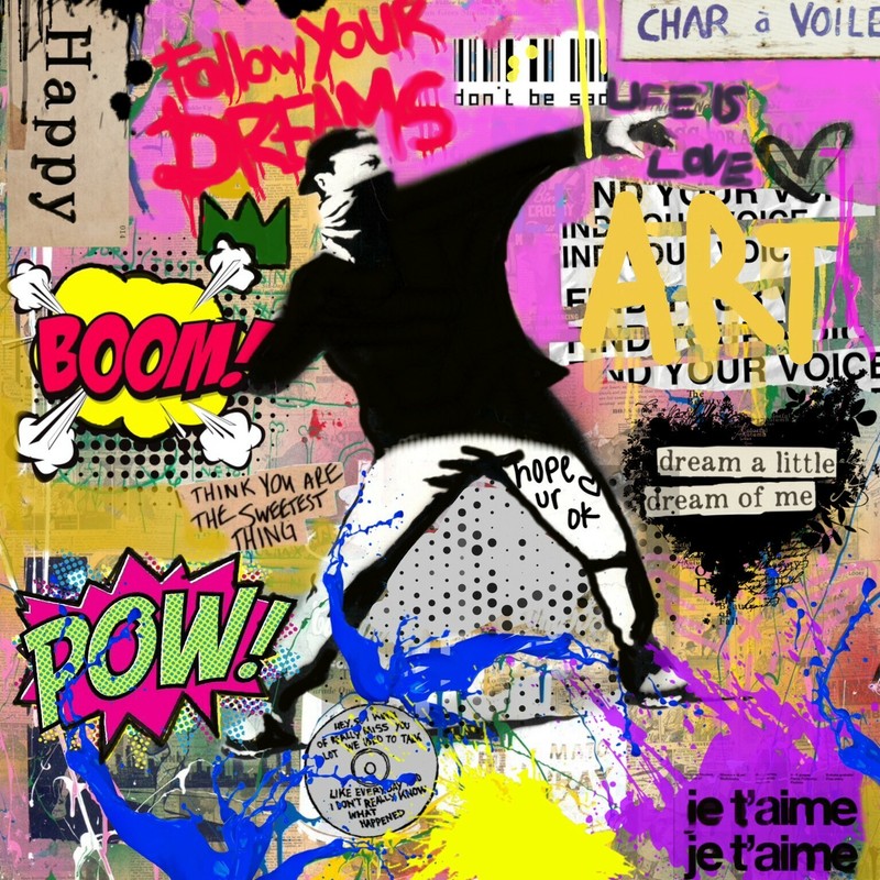 Motif Bansky Homage 01 XXL100x100 cm PopArt/AluDibond/Street Art/Loft